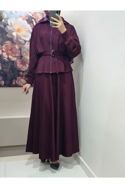 VENT GİYİM Women's Hijab Double Set with Skirt and Jacket Belted September Set