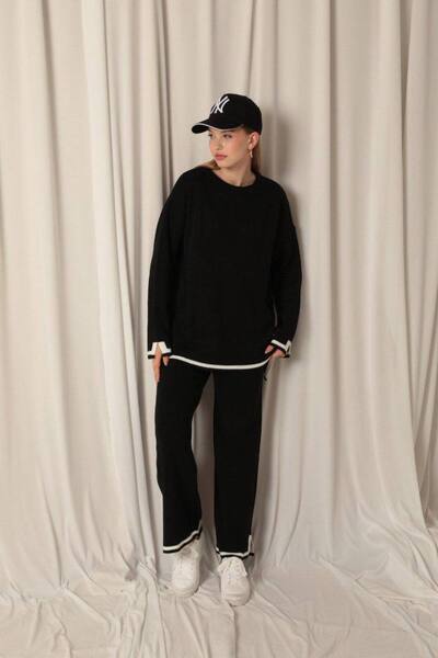 moda paketi Sweater Pants Striped Slit Detail Premium Quality Double Knitwear Set