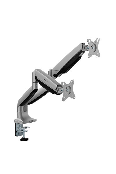 StableDesk Suport monitor StableArm Focus Heavy-Duty Duo, 2 brațe, Până la 16 kg, Mecanism cu arc pe gaz, Argintiu mat