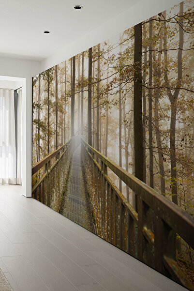 dreamwall 3D Köprü ve Orman Desenli Tek Parça Duvar Kağıdı