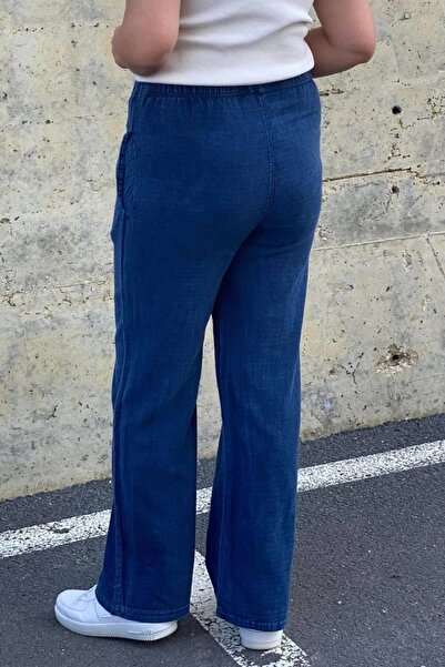 Mia Butik Women's Navy Blue Linen Trousers