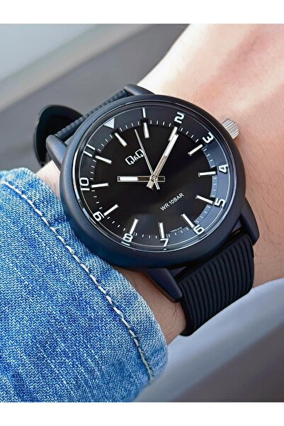 Q&Q Men's Wristwatch Black Sport Design Waterproof Plastic Band