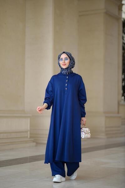 NS Moda Tesettür Duha Takım Lacivert-Model 548