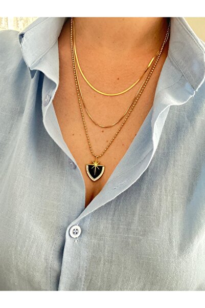 mibrillo قلادة فولاذية ثلاثية لا تفقد لونها (قلادة سيريوس ذات الدرع الأسود). ...