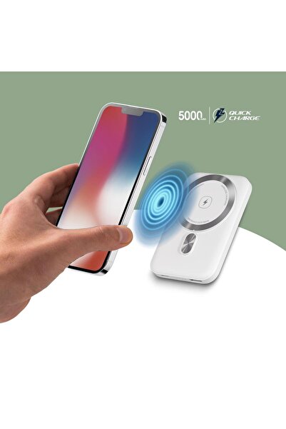 Polosmart PBS133 Magsafe Kablosuz Hızlı Taşınabilir Şarj Cihazı Powerbank 5000 mAh Beyaz