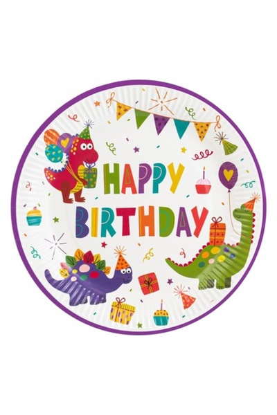 SHOPIENS Set 6 cardboard plates for children's birthday Shopiens®, with small dinosaur print and 'Happy Birt
