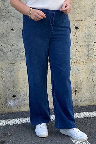 Mia Butik Women's Navy Blue Linen Trousers