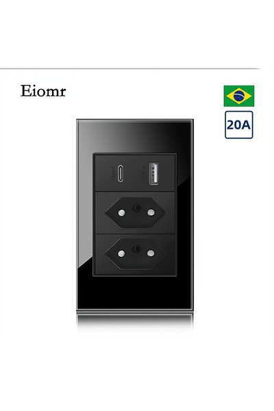 Choice1 مقبس برازيلي Eiomr أسود 20A 10A/20A مع منفذ USB Type-C 5V 2100mA، لوح...
