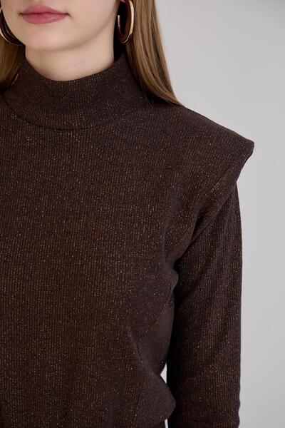 Sortie Women's Elastic Waist Midi Length Shoulder Pad Pack Brown Glitter Knitwear