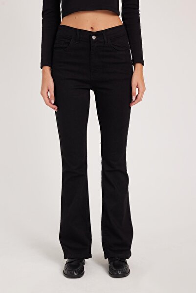 Tudors بنطلون جينز نسائي أسود بقصة كلاسيكية عادية من القطن بتصميم إسباني