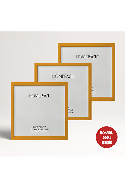 HOMEPACK 25X25 cm Yellow Wooden Framed Poster Frame, 3 Pieces Blank Frame, Yellow-Frame-25X25