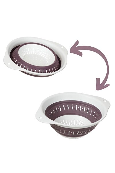 SHOPIENS Foldable strainer with handles and silicon ring, Shopiens®, plastic, white purple, 24 x 10 cm