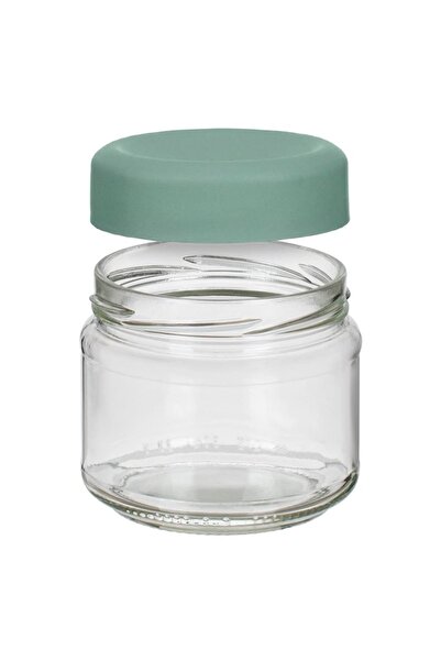 SHOPIENS Transparent Glass Storage Jar with Green Plastic Lid, Round, 330 ml