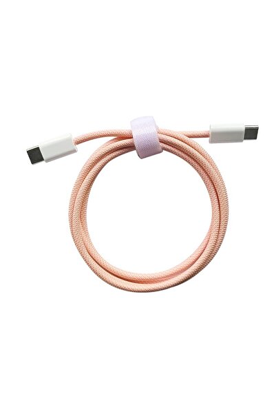 Flippy Universal Data Cable, Fast Charging, USB Type-C to Type-C, Nylon Braided, 1 m, Pink