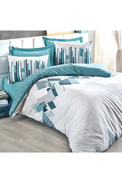 Cotton Box Bed Set 129CTN2373, 100% cotton, 3pc,Duvet 160x220,Sheet 160x240,Pillow 50x70,White/green