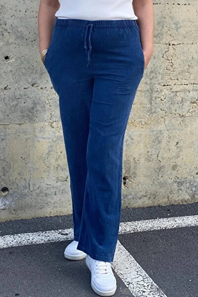 Mia Butik Women's Navy Blue Linen Trousers