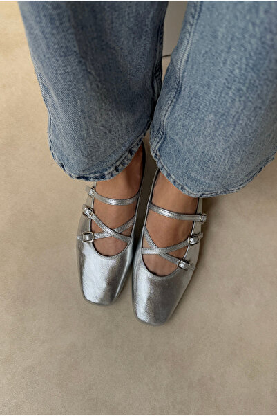 Mupa Shoes Women's Ballet Flats SILVER Patent Leather