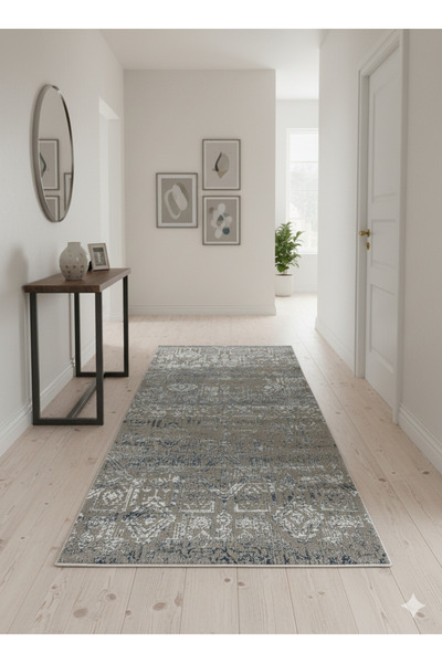 Ottofis Laura Koleksiyonu Koridor Mutfak Yatak Odası Halısı Makine Dokuma Saçaksız Mavi Gri Yolluk