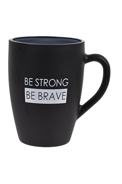 SHOPIENS Cană ovală din sticlă cu exterior negru mat și mesaj alb „Be Strong ...