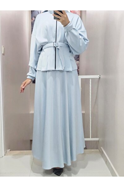 VENT GİYİM Women's Hijab Double Set with Skirt and Jacket Belted September Set