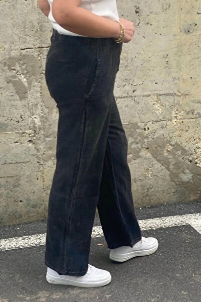 Mia Butik Women's Black Linen Trousers