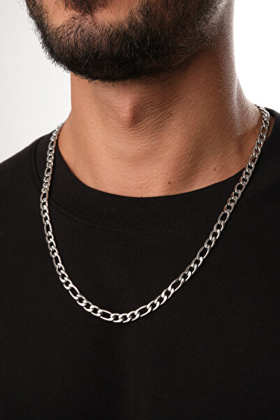 GÜLNAR BİJUTERİ سلسلة فيجارو الفولاذية للرجال 6 مم مقاومة للصدأ