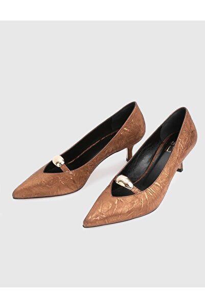 İLVİ Lucida Genuine Leather Fabric Bronze Color Women's Heeled Shoes