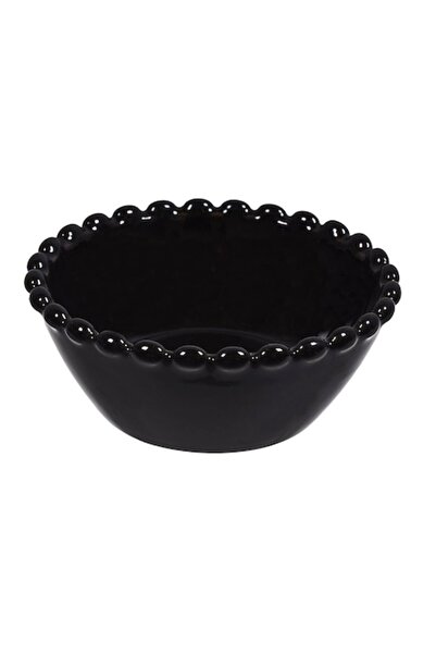 SHOPIENS Serving Bowl, Black Porcelain with Relief Pattern, 150ml