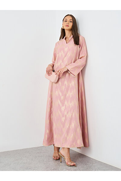 Styli Foil Pattern Print Jalabiya with Stand Collar