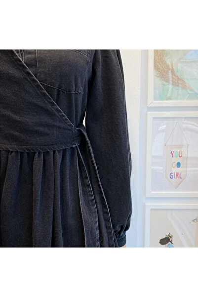 Faya Boutique Siyah Crop Detaylı Kot Elbise