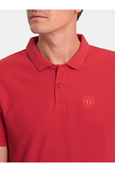 OMBRE Pánské polo tričko s límečkem z piké úpletu - tmavě červené V14 S1374 S