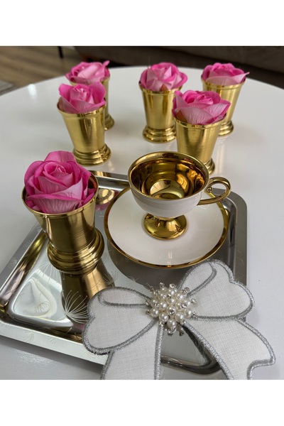 Elzemm store Gold Plated 6 Pieces Rose Bowl Includes Pink Roses
