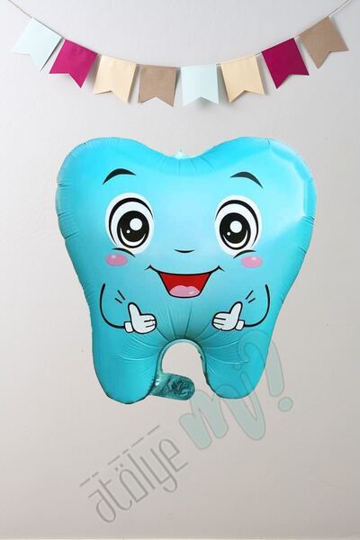 Atölye Mi Blue Tooth Foil Balloon Tooth Wheat Decoration Tooth Shaped Balloon