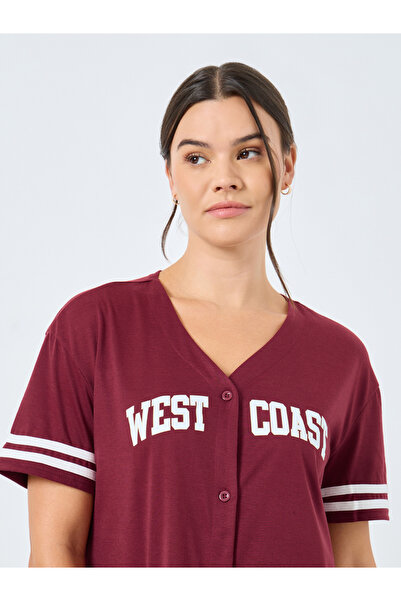 Styli West Coast Striped Sleeve Button Through Nightshirt Dress