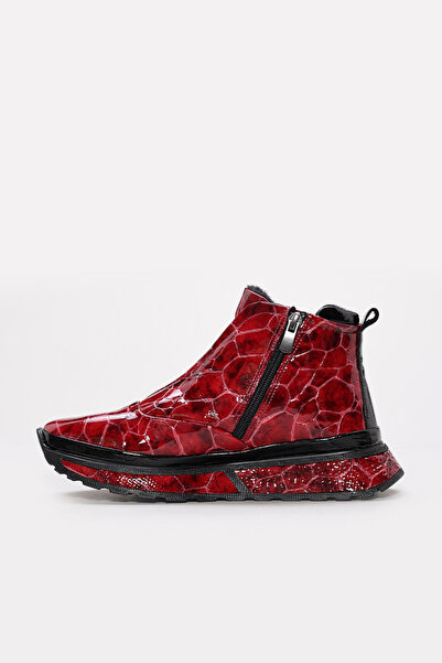 Ayakkabıhane Kaliteli Hakiki Kroko Deri Kırmızı Kadın Spor Bot AH0825419261225