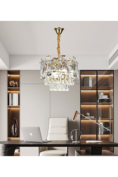 RFAN Chandelier, Model 5861/300, Crystal Texture, Metal, 4 X E14, Gold