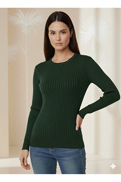 ASEZ BUTİK Crew Neck Lycra Rib Knit Jacquard Sweater
