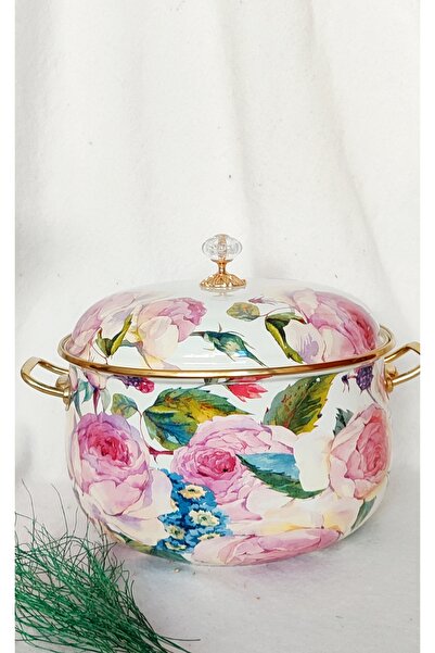 EBRULİEMAYE Rose Enamel Lux Pot Cauldron Size 8 Litre 28 cm Diameter Milk Yogurt Jam Canning Sauce Pot
