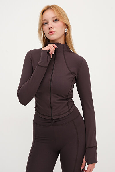Addax Zippered Soft Fabric Cardigan H0089