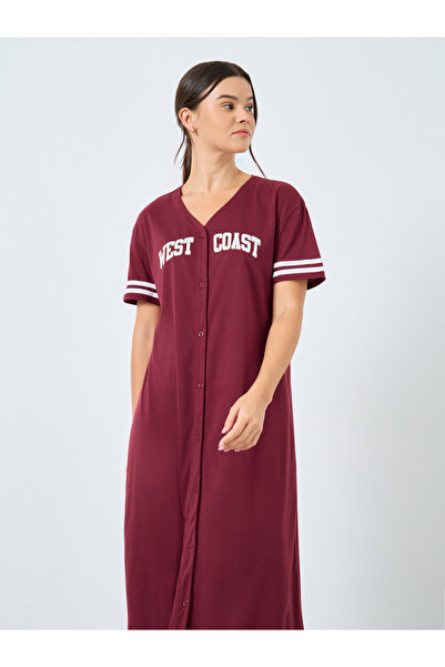 Styli West Coast Striped Sleeve Button Through Nightshirt Dress