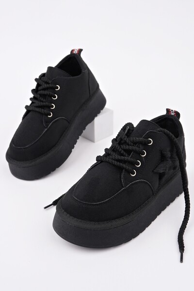 MUGGO Kalın Taban Bağcıklı Yıldız Detaylı Çocuk Kışlık Sneaker Spor Ayakkabı