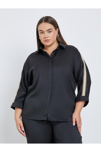 Styli Plus Black Shirt with Side Tape Detail
