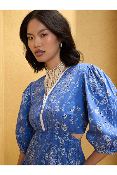 Sassafras By Styli Blue Side Cut-Out Detail Mini Dress