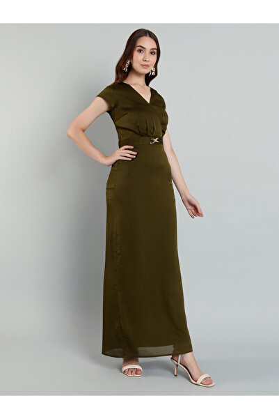 Mish By Styli Women Olive Buckle Detail Maxi Dress