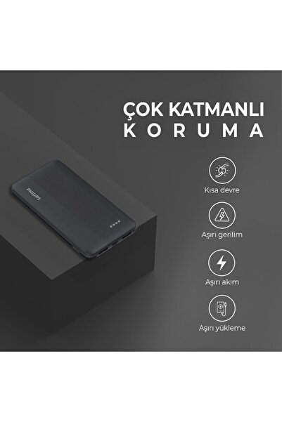 Philips 10000 mAh 22.5W 2*USB-A ve Type-C PD Üç Çıkışlı QC 18W Huawei SuperCharge Destekli Powerbank