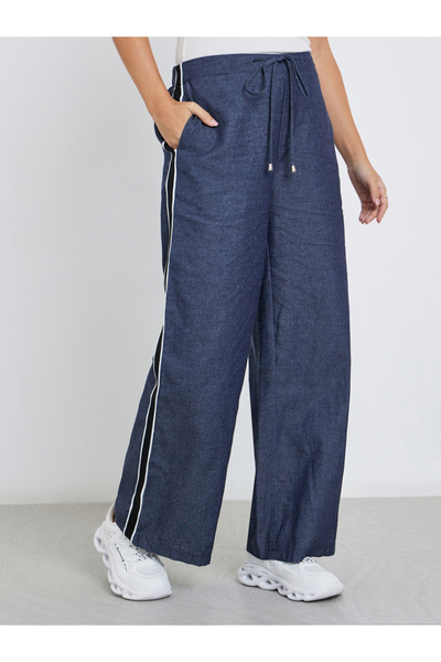 Styli Wide Leg Side Tape Denim Pants