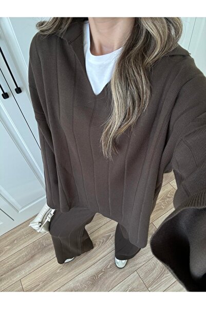 solena sln Women's New Season Quality Polo Neck Ribbed Knitwear Set