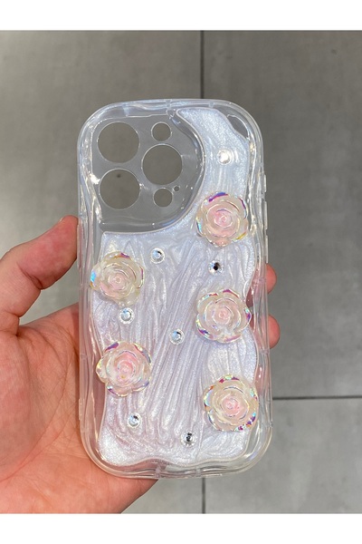 Mee.co İphone 15 Pro Uyumlu 3D Çiçek Figürlü Silikon Kılıf Epoksi Tasarım Şef...