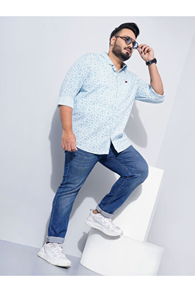 HardSoda By Styli Plus Men Blue Regular Fit Printed Casual Shirt