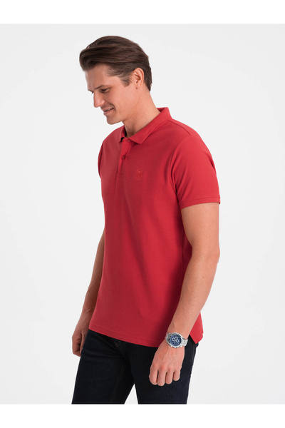 OMBRE Men's pique knit polo shirt - dark red V14 S1374 S